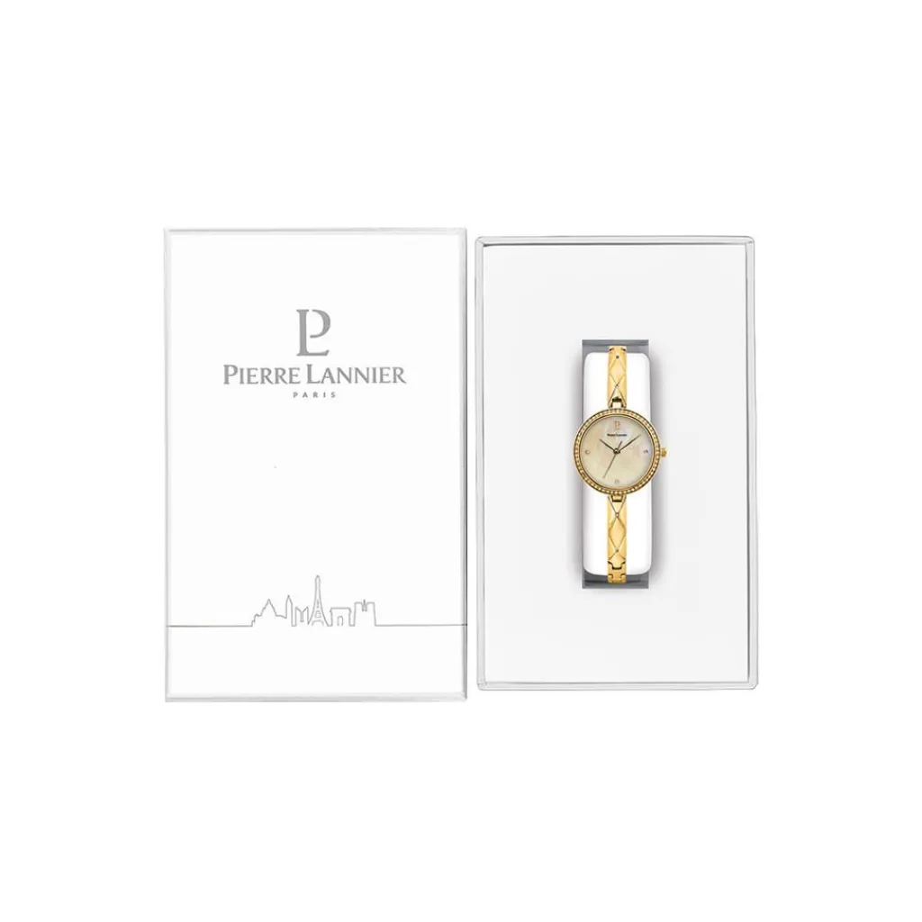PIERRE LANNIER Montre Leia Blanc cadran doré fond blanc bracelet acier doré Best