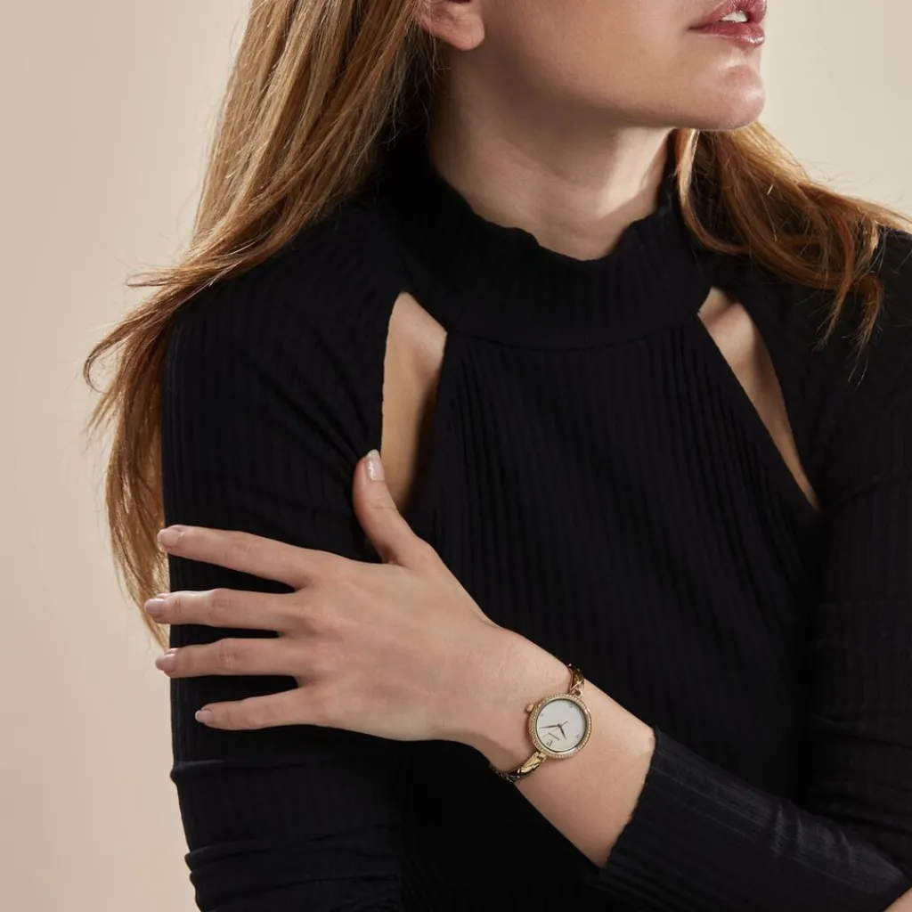 PIERRE LANNIER Montre Leia Blanc cadran doré fond blanc bracelet acier doré Best