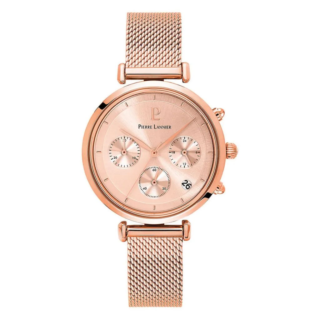 PIERRE LANNIER Montre Lutecia Rose cadran doré rose fond rose bracelet acier doré rose Online
