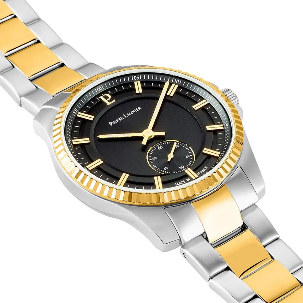 PIERRE LANNIER Montre Metropolitain Noir cadran argenté fond noir bracelet acier bicolore Best