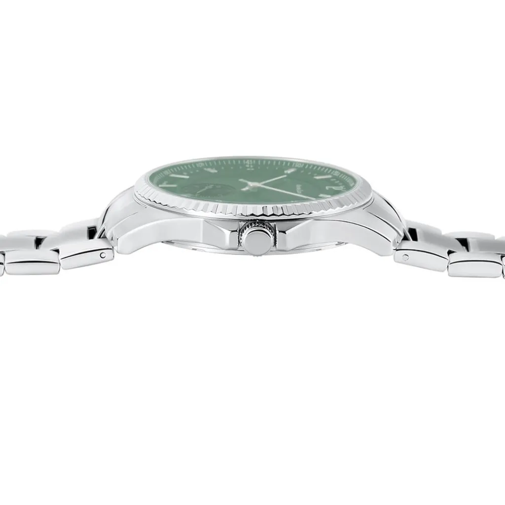 PIERRE LANNIER Montre Metropolitain Vert cadran argenté fond vert bracelet acier argenté