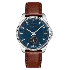 PIERRE LANNIER Montre Metropolitain Bleu cadran argenté fond bleu bracelet cuir de veau marron Sale
