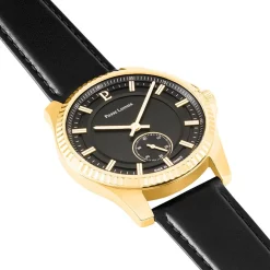 PIERRE LANNIER Montre Metropolitain Noir cadran doré fond noir bracelet cuir de veau noir Best
