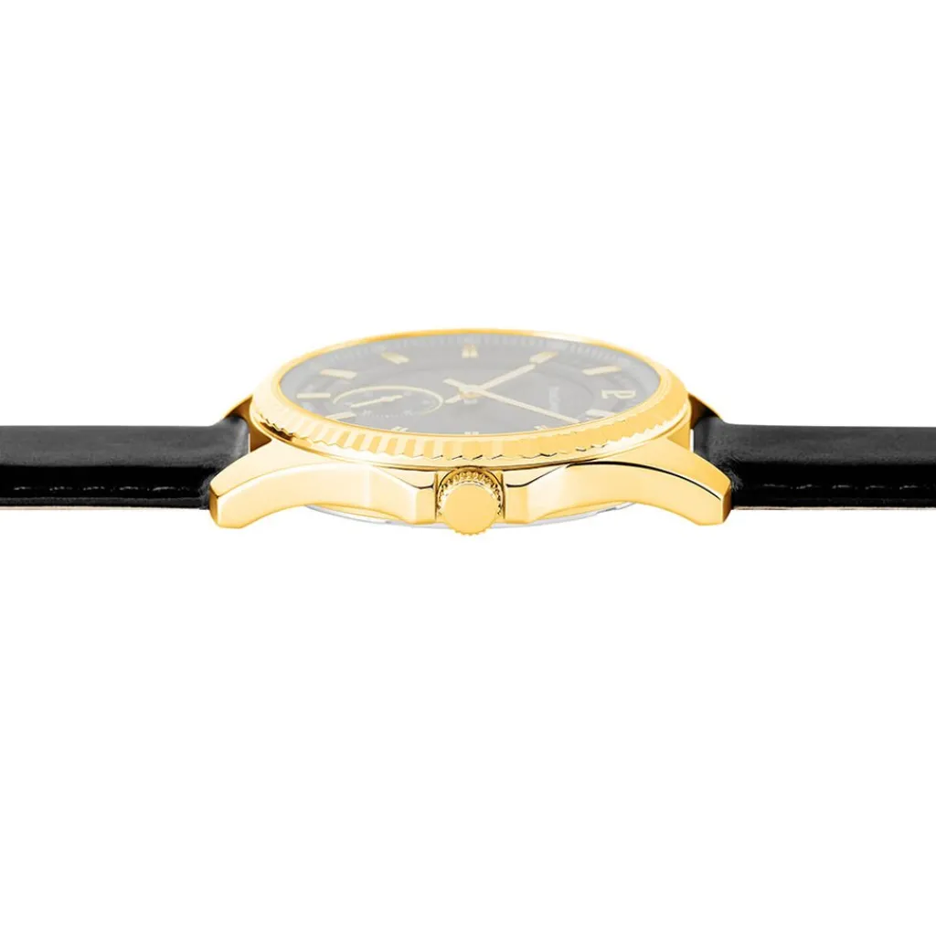PIERRE LANNIER Montre Metropolitain Noir cadran doré fond noir bracelet cuir de veau noir Best