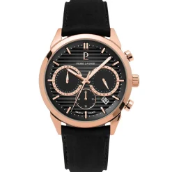 PIERRE LANNIER Montre Monarck Noir cadran bicolore doré / rose fond noir bracelet cuir de vache noir Outlet