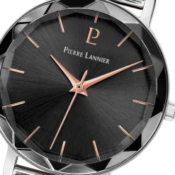 PIERRE LANNIER Montre Multiples Noir cadran argenté fond noir bracelet acier argenté Online