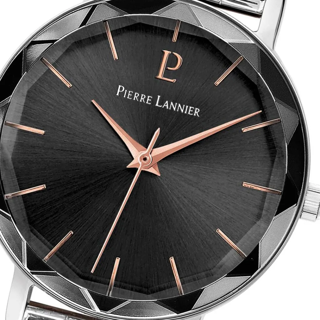 PIERRE LANNIER Montre Multiples Noir cadran argenté fond noir bracelet acier argenté Online