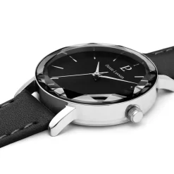 PIERRE LANNIER Montre Multiples Noir cadran argenté fond noir bracelet cuir noir Best