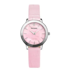 PIERRE LANNIER Montre Noelle Rose cadran argenté fond nacre bracelet cuir rose