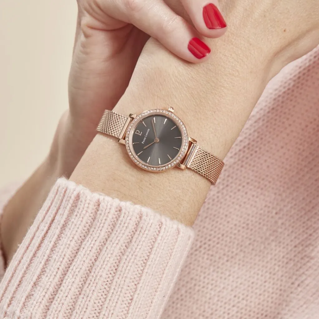 PIERRE LANNIER Montre Nova Gris cadran doré rose fond gris bracelet acier doré rose Online