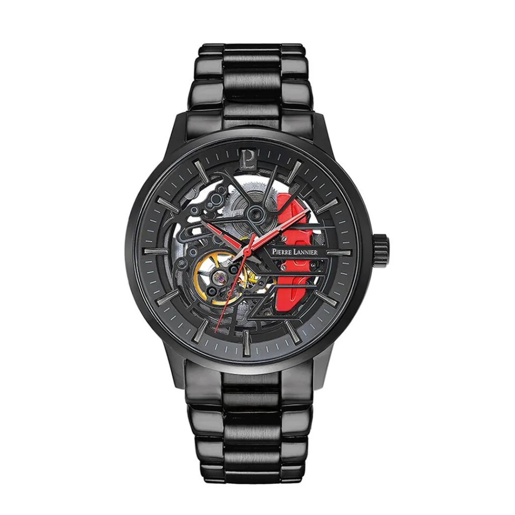 PIERRE LANNIER Montre Paddock Bicolore cadran noir fond bicolore bracelet acier noir Sale