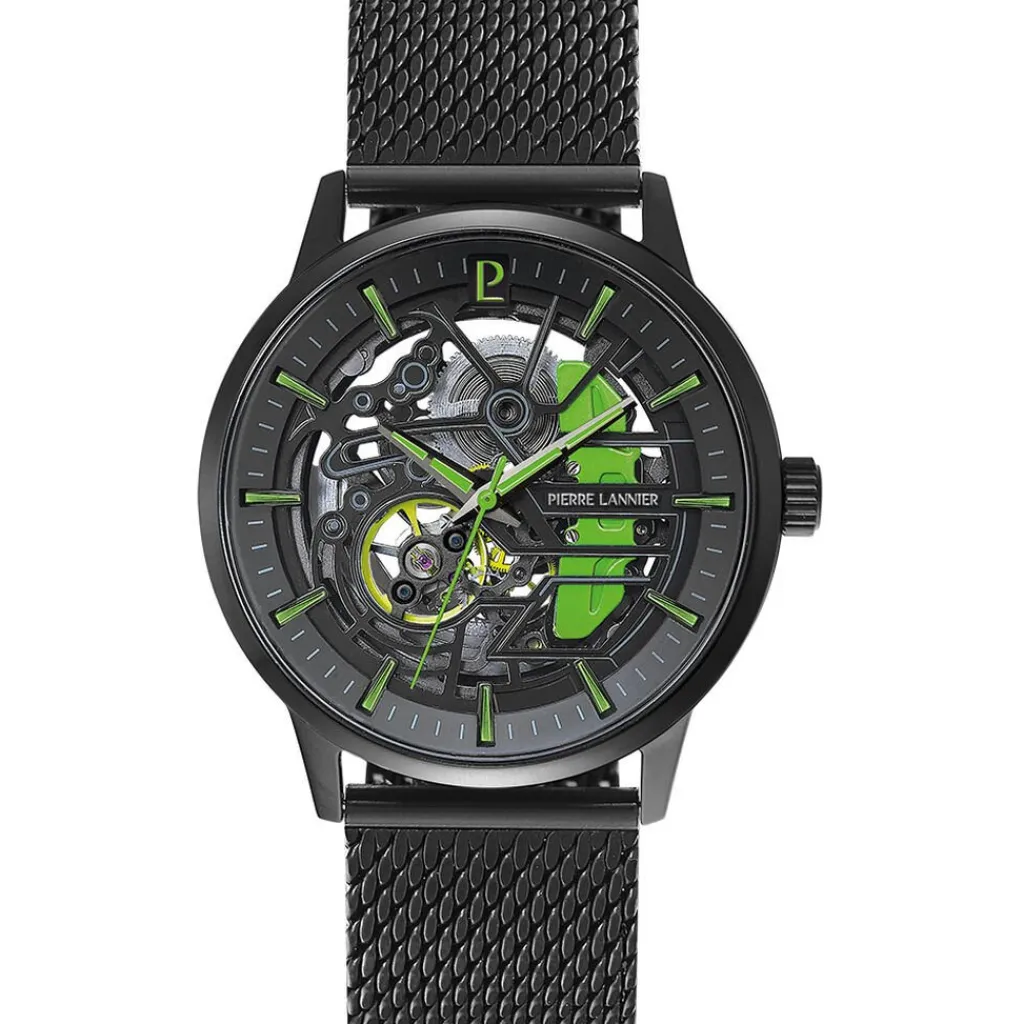PIERRE LANNIER Montre Paddock Noir cadran noir fond noir bracelet acier noir Online