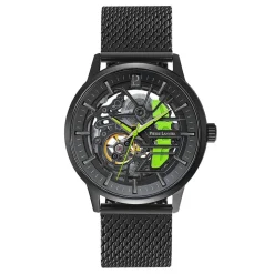PIERRE LANNIER Montre Paddock Bicolore cadran noir fond bicolore bracelet acier noir Discount