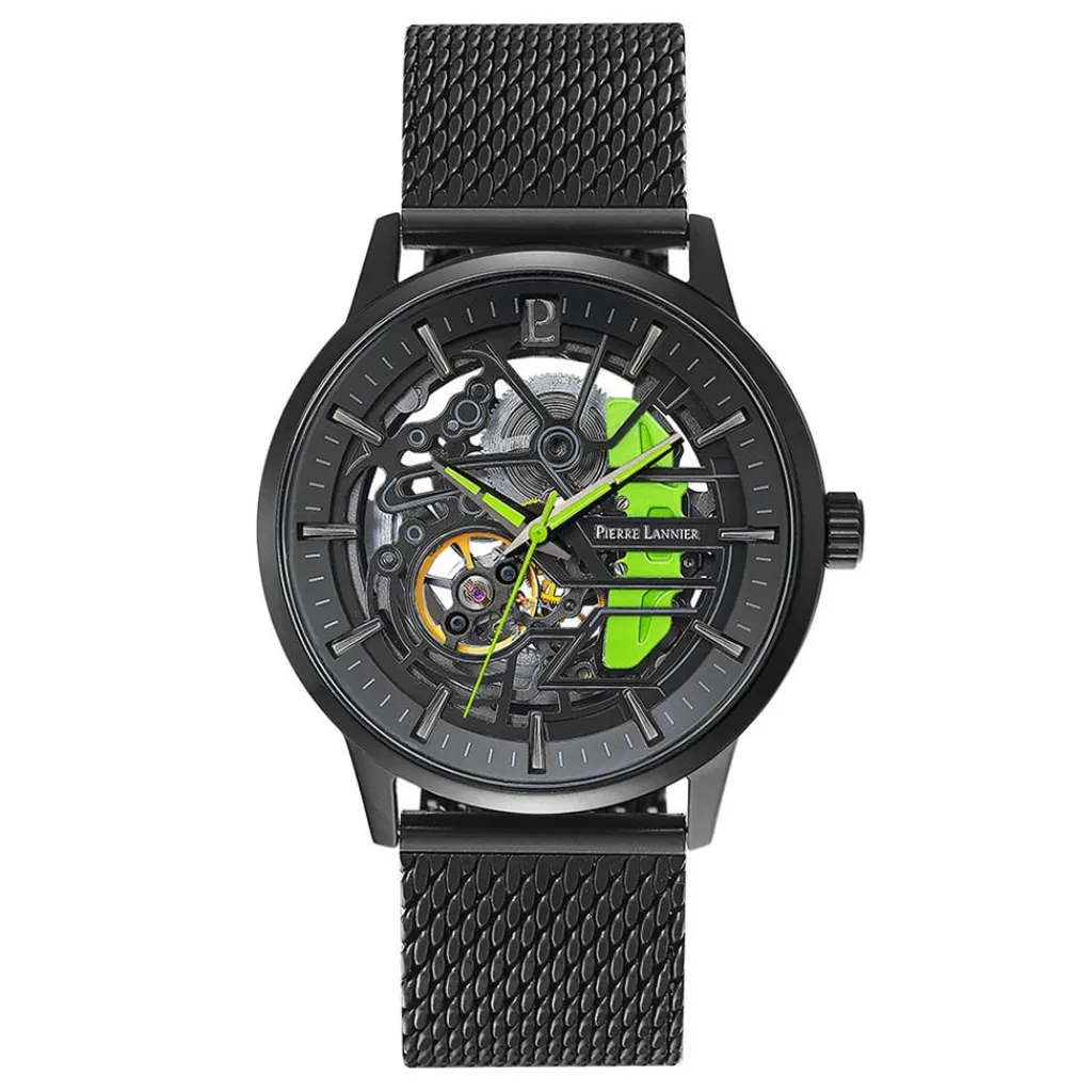 PIERRE LANNIER Montre Paddock Bicolore cadran noir fond bicolore bracelet acier noir Discount