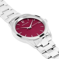 PIERRE LANNIER Montre Roxane Fuschia cadran argenté fond fuschia bracelet acier argenté Clearance