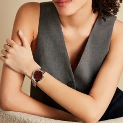 PIERRE LANNIER Montre Roxane Fuschia cadran argenté fond fuschia bracelet acier argenté Clearance