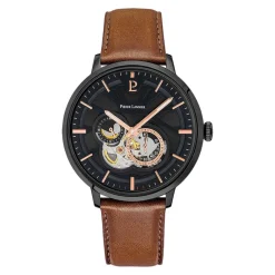 PIERRE LANNIER Montre Trio Noir cadran noir fond noir bracelet cuir brun Sale