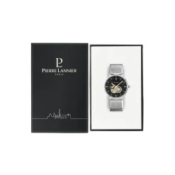 PIERRE LANNIER Montre Trio Noir cadran argenté fond noir bracelet acier argenté Best