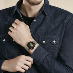 PIERRE LANNIER Montre Trio Noir cadran argenté fond noir bracelet acier argenté Best