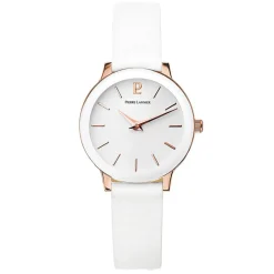 PIERRE LANNIER Montre Week End Ligne Pure Blanc cadran doré rose fond blanc bracelet cuir blanc Sale