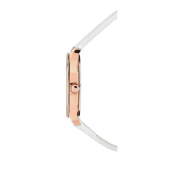 PIERRE LANNIER Montre Week End Ligne Pure Blanc cadran doré rose fond blanc bracelet cuir blanc Sale