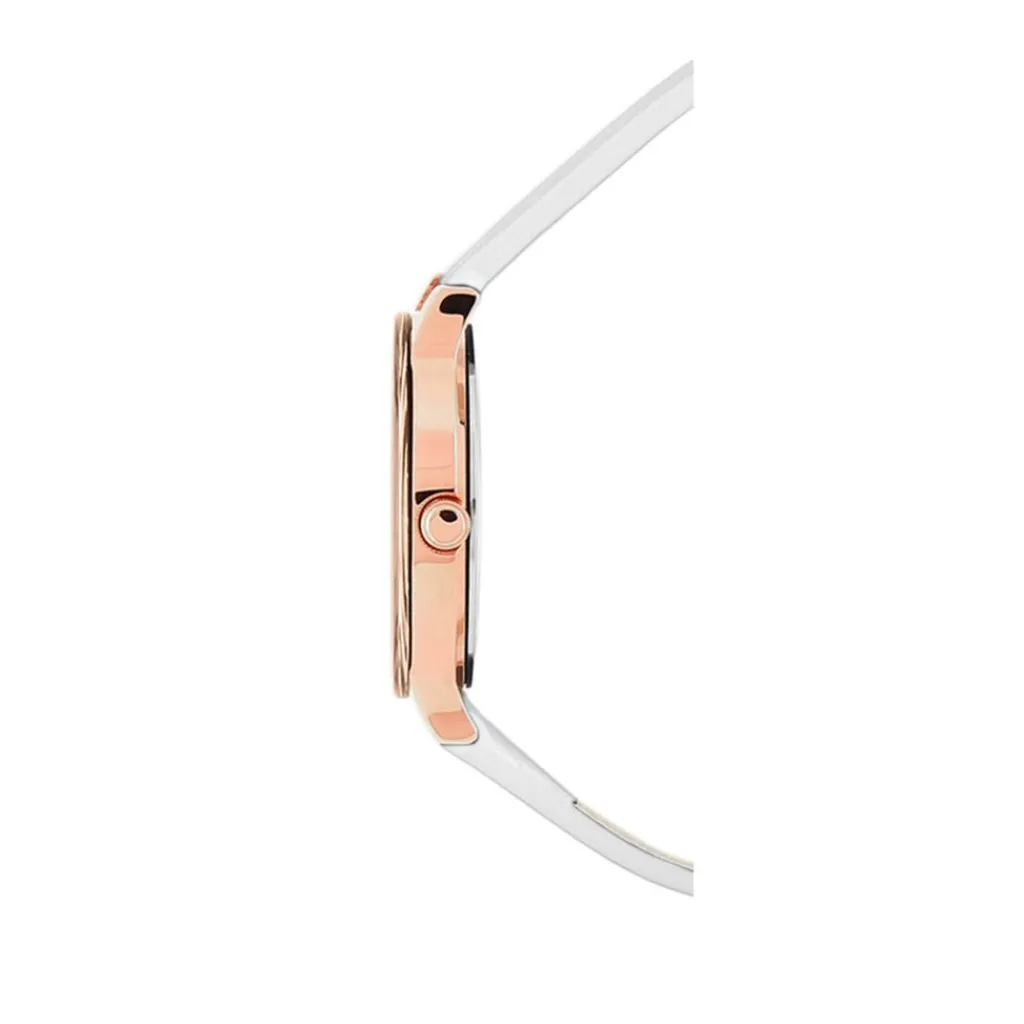 PIERRE LANNIER Montre Week End Ligne Pure Blanc cadran doré rose fond blanc bracelet cuir blanc Sale