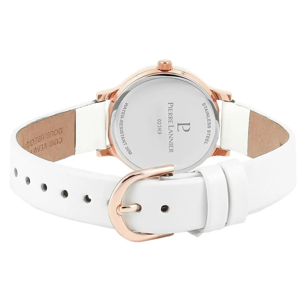 PIERRE LANNIER Montre Week End Ligne Pure Blanc cadran doré rose fond blanc bracelet cuir blanc Sale
