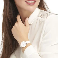 PIERRE LANNIER Montre Week End Ligne Pure Blanc cadran doré rose fond blanc bracelet cuir blanc Sale