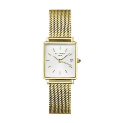 ROSEFIELD Montre Boxy Xs Blanc cadran doré fond blanc bracelet acier doré Outlet