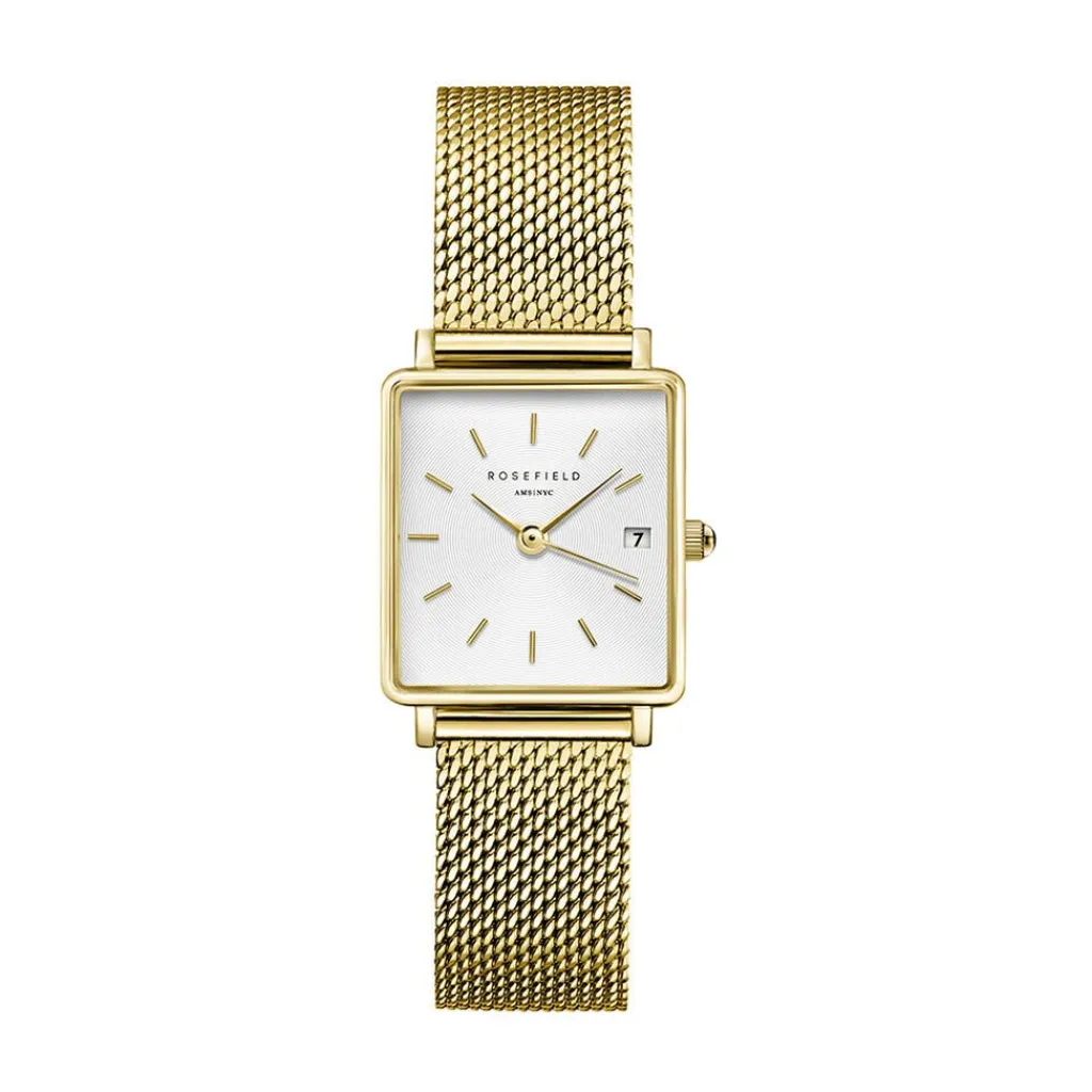 ROSEFIELD Montre Boxy Xs Blanc cadran doré fond blanc bracelet acier doré Outlet