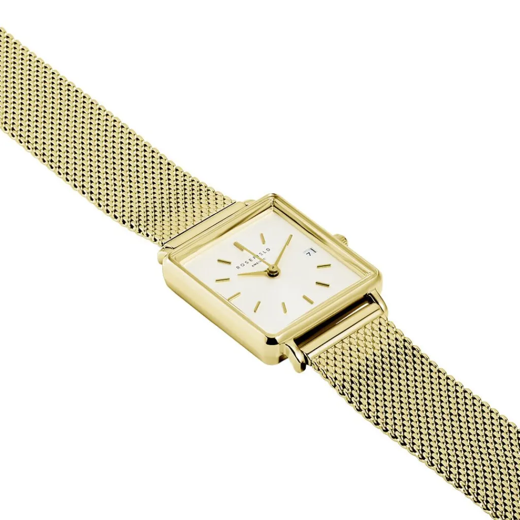ROSEFIELD Montre Boxy Xs Blanc cadran doré fond blanc bracelet acier doré Outlet