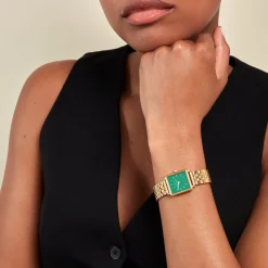 ROSEFIELD Montre Boxy Xs Vert cadran doré fond vert bracelet acier doré