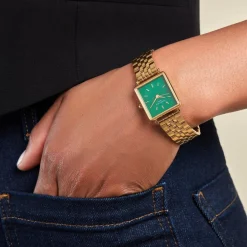 ROSEFIELD Montre Boxy Xs Vert cadran doré fond vert bracelet acier doré