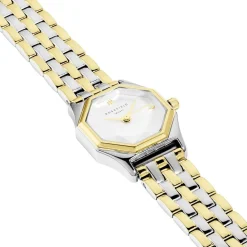 ROSEFIELD Montre Gemme Blanc cadran bicolore fond blanc bracelet acier bicolore
