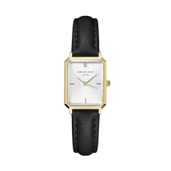 ROSEFIELD Montre Octagon Xs Blanc cadran doré fond blanc bracelet cuir de vache noir Best