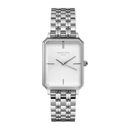 ROSEFIELD Montre Octagon Blanc cadran argenté fond blanc bracelet acier argenté Sale
