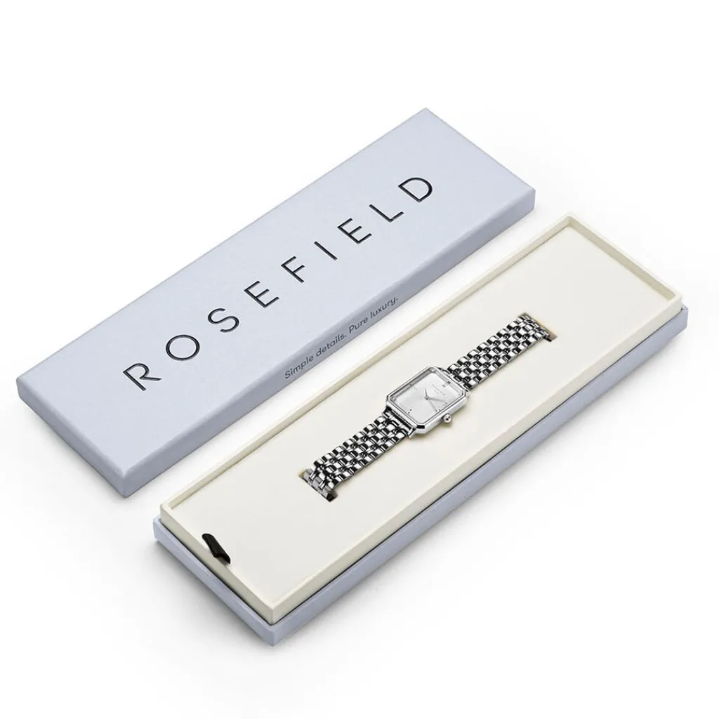 ROSEFIELD Montre Octagon Blanc cadran argenté fond blanc bracelet acier argenté Sale