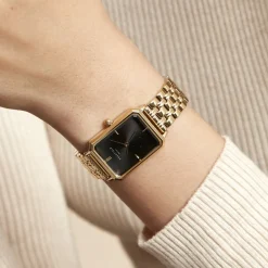 ROSEFIELD Montre Octagon Noir cadran doré fond noir bracelet acier doré Discount