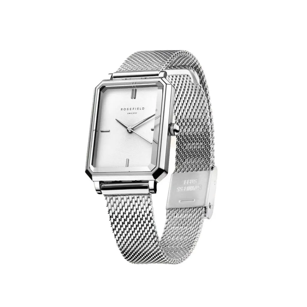 ROSEFIELD Montre Octagon Xs Blanc cadran argenté fond blanc bracelet acier argenté Hot