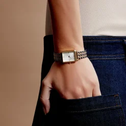 ROSEFIELD Montre Octagon Blanc cadran doré fond blanc bracelet acier doré New