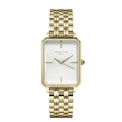 ROSEFIELD Montre Octagon Blanc cadran doré fond blanc bracelet acier doré