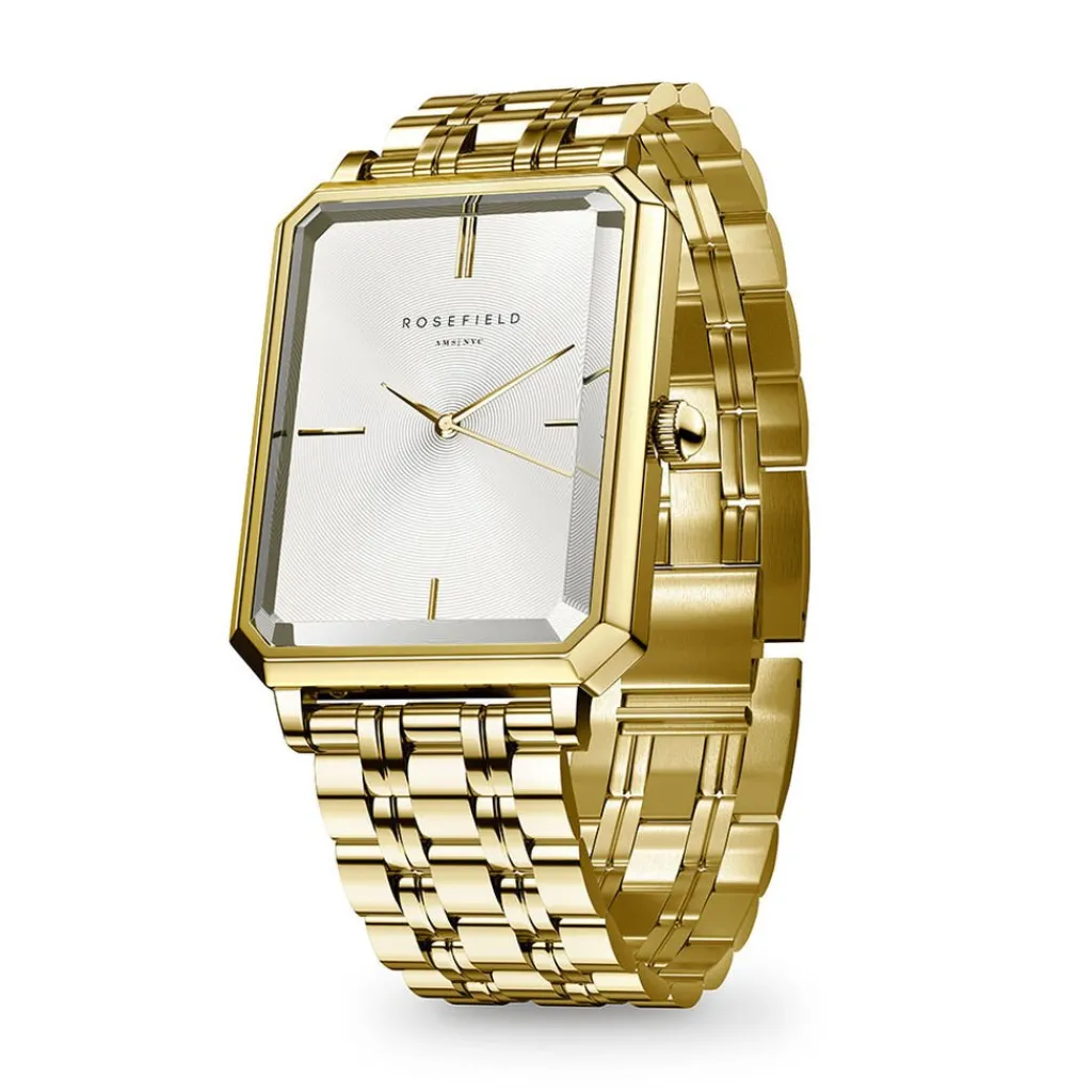 ROSEFIELD Montre Octagon Blanc cadran doré fond blanc bracelet acier doré