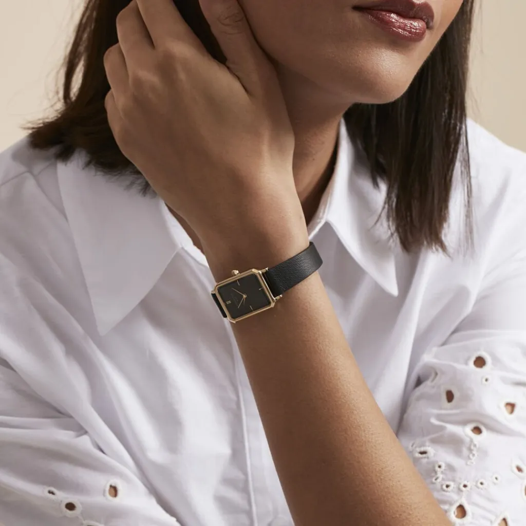 ROSEFIELD Montre Octagon Noir cadran doré fond noir bracelet cuir noir Online