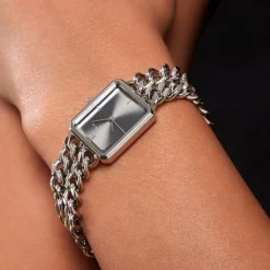 ROSEFIELD Montre Studio 24 Noir cadran argenté fond noir bracelet acier argenté Hot