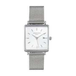 ROSEFIELD Montre The Boxy Blanc cadran argenté fond blanc bracelet acier argenté Outlet