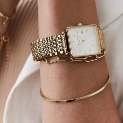 ROSEFIELD Montre The Boxy Blanc cadran doré fond blanc bracelet acier doré Clearance