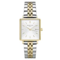 ROSEFIELD Montre The Boxy Blanc cadran doré fond blanc bracelet acier bicolore Discount