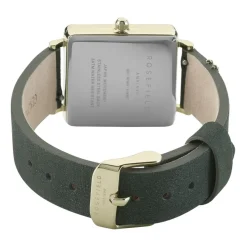 ROSEFIELD Montre The Boxy Noir cadran doré fond noir bracelet cuir vert Hot