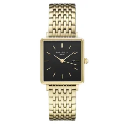 ROSEFIELD Montre The Boxy Noir cadran doré fond noir bracelet acier doré Clearance