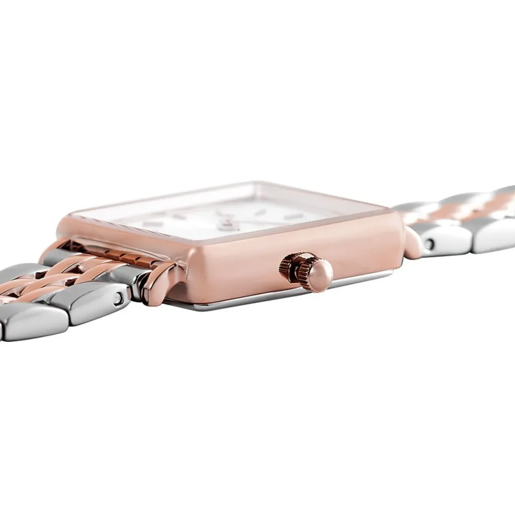 ROSEFIELD Montre The Mini Boxy Blanc cadran doré rose fond blanc bracelet acier doré rose Clearance